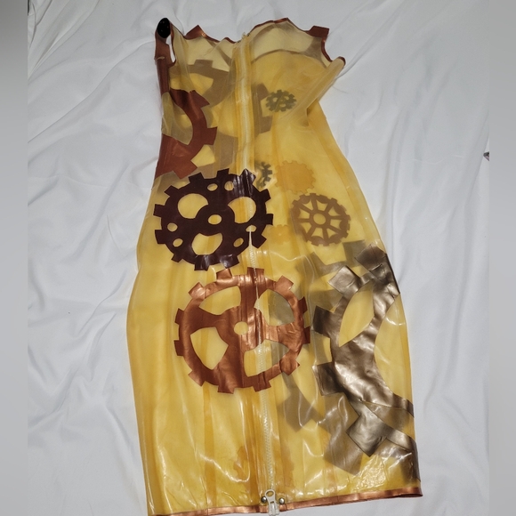 REAL LATEX by DAWNAMATRIX Steampunk Gear Print Dress Sz S - Picture 10 of 12